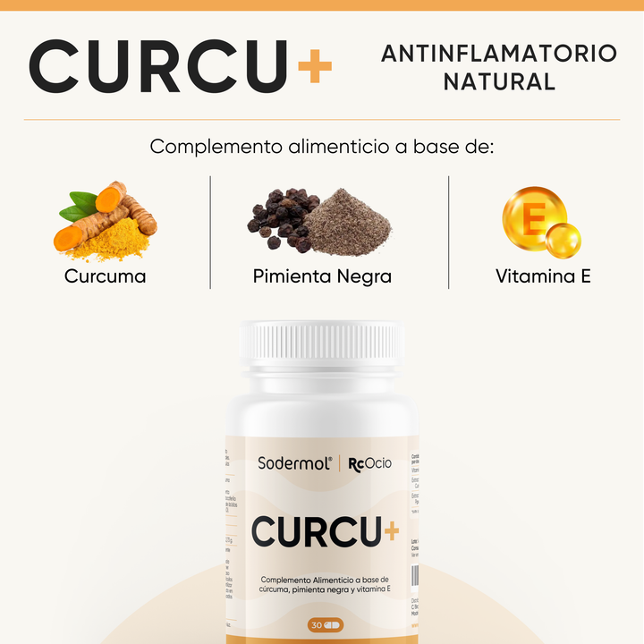 CURCU+ RcOcio – Cúrcuma de Alta Concentración con Piperina, Vitamina D y E