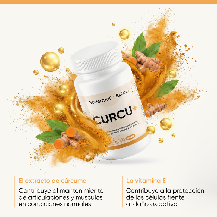 CURCU+ RcOcio – Cúrcuma de Alta Concentración con Piperina, Vitamina D y E