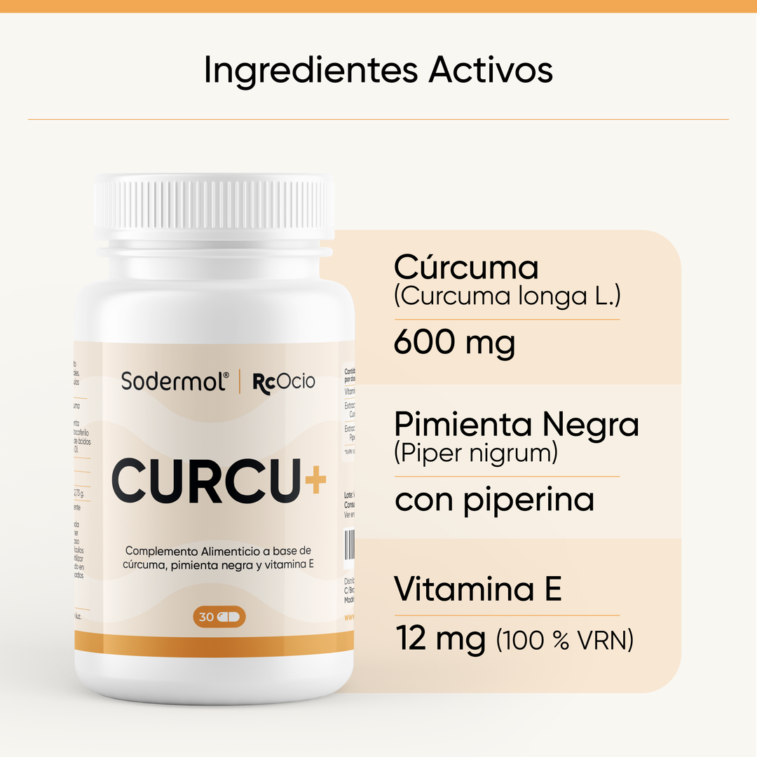 CURCU+ RcOcio – Cúrcuma de Alta Concentración con Piperina, Vitamina D y E