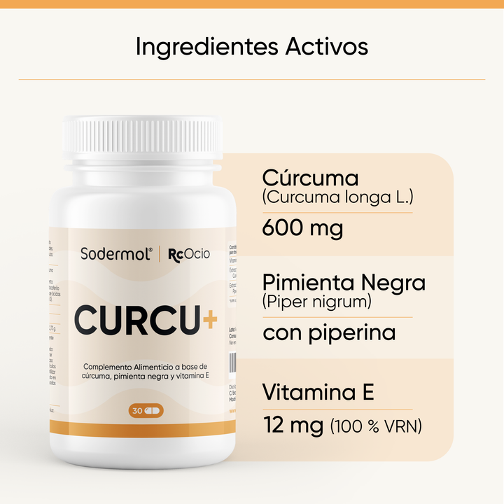 CURCU+ RcOcio – Cúrcuma de Alta Concentración con Piperina, Vitamina D y E