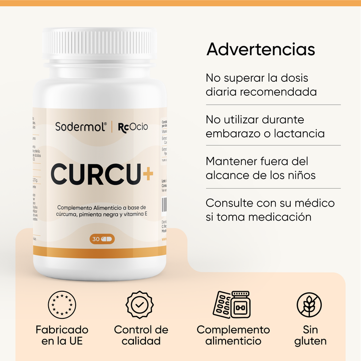 CURCU+ RcOcio – Cúrcuma de Alta Concentración con Piperina, Vitamina D y E